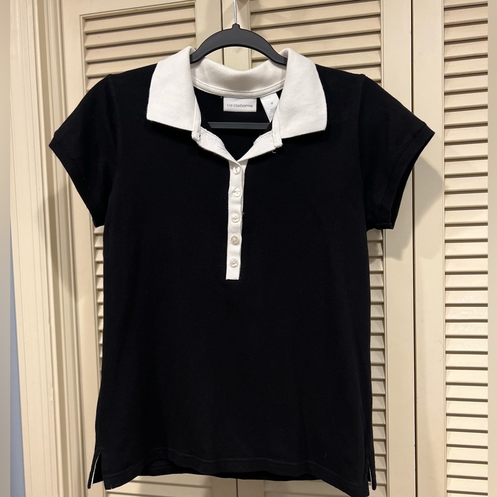 Liz Claiborne Women's Polo Shirt - Cotton Polo Style, Size Medium, Black
